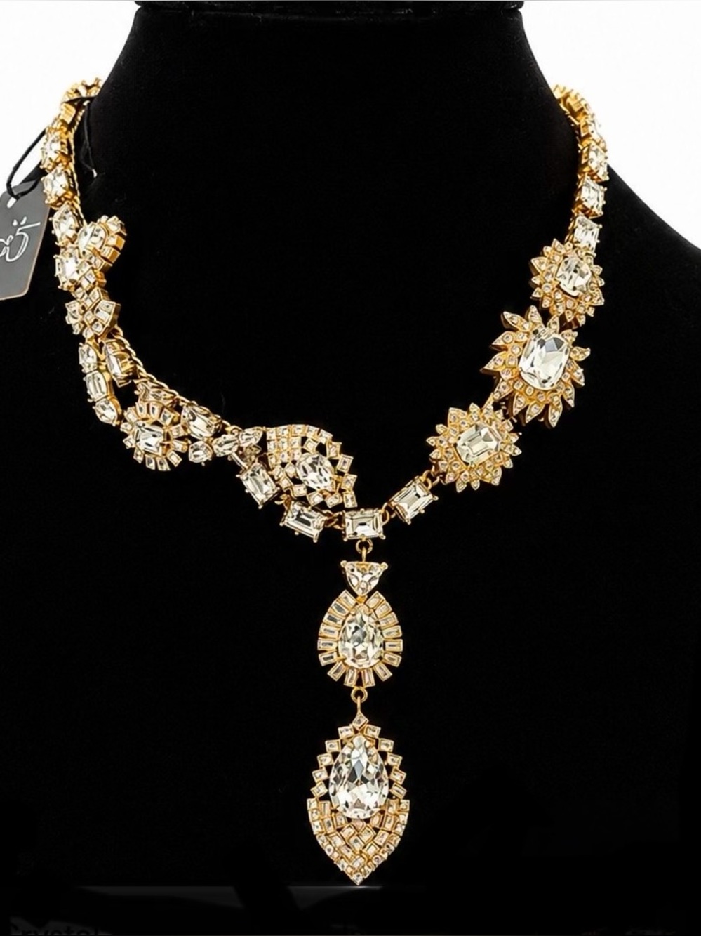 Rodrigo Otazu ROCO Gold Swarovski Crystal Drop Pendant Statement Necklace, NWT